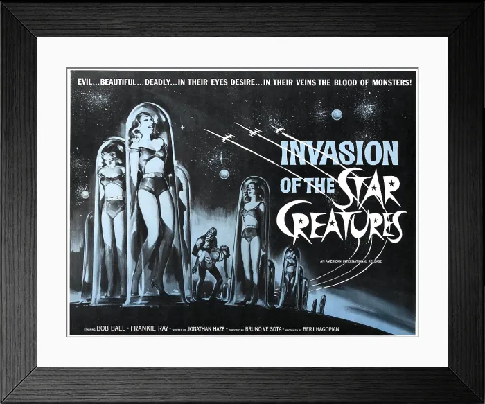 Framed Print : INVASION OF THE STAR CREATURES, half-sheet poster for film written by actor Jonathan Haze, 1962