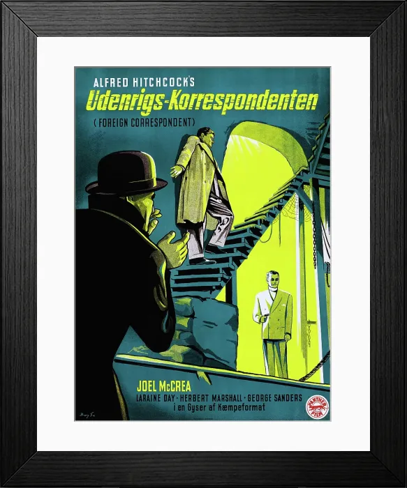 Framed Print : FOREIGN CORRESPONDENT, (aka UDENRIGS-KORRESPONDENTEN), Danish poster art, 1940 Framed Print : FOREIGN CORRESPONDENT, (aka UDENRIGS-KORRESPONDENTEN), Danish poster art, 1940