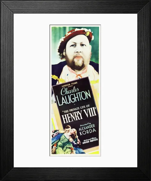 Framed Print : THE PRIVATE LIFE OF HENRY VIII, top: Charles Laughton (as Henry VIII) on insert poster, 1933