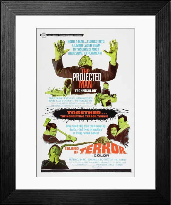 Framed Print : THE PROJECTED MAN, (on double bill poster with ISLAND OF TERROR), top: Bryant Haliday, lower right: Carole Gray, bottom left: Sam Kydd on poster art, 1966 Framed Print : THE PROJECTED MAN, (on double bill poster with ISLAND OF TERROR), top: Bryant Haliday, lower right: Carole Gray, bottom left: Sam Kydd on poster art, 1966