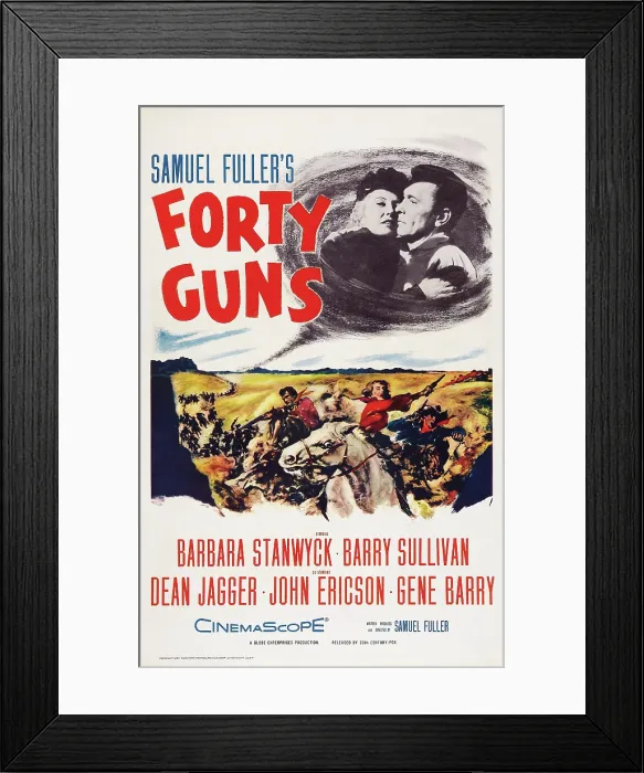 Framed Print : FORTY GUNS, top l-r: Barbara Stanwyck, Barry Sullivan on poster art, 1957, TM and Copyright 20th Century Fox Film Corp. All rights reserved. / courtesy Everett Collection