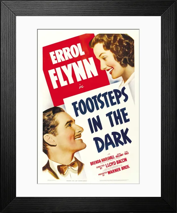 Framed Print : FOOTSTEPS IN THE DARK, from left: Errol Flynn, Brenda Marshall, 1941
