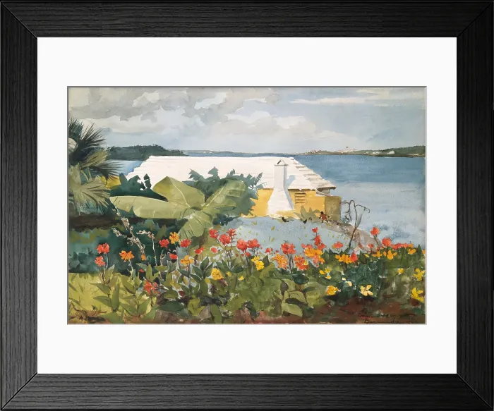 Framed Print : FLOWER GARDEN AND BUNGALOW, BERMUDA, by Winslow Homer, 1899, American watercolor painting