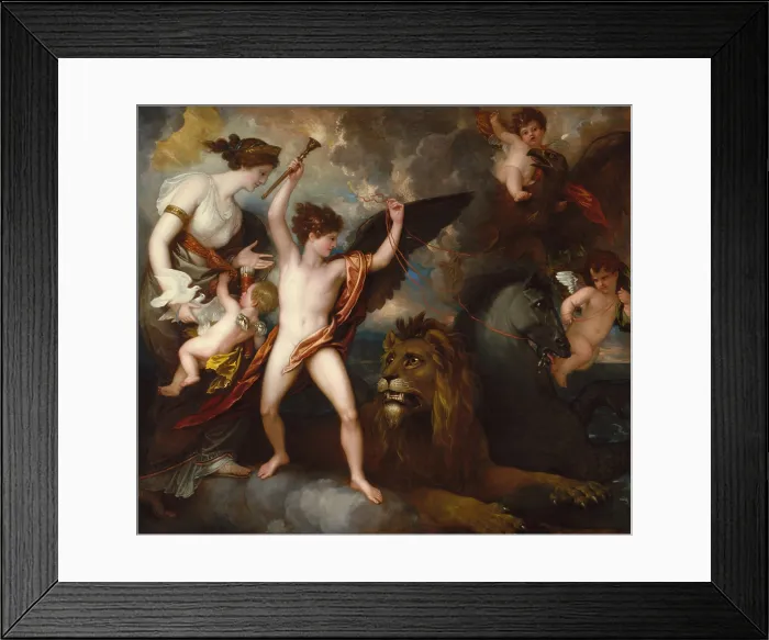 Framed Print : THE POWER OF LOVE IN THREE ELEMENTS, by Benjamin West, 1809, American painting, oil on canvas. The title is from Virgil's ECLOGUES Framed Print : THE POWER OF LOVE IN THREE ELEMENTS, by Benjamin West, 1809, American painting, oil on canvas. The title is from Virgil's ECLOGUES