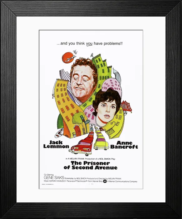 Framed Print : THE PRISONER OF SECOND AVENUE, US poster art, from left: Jack Lemmon, Anne Bancroft, 1975