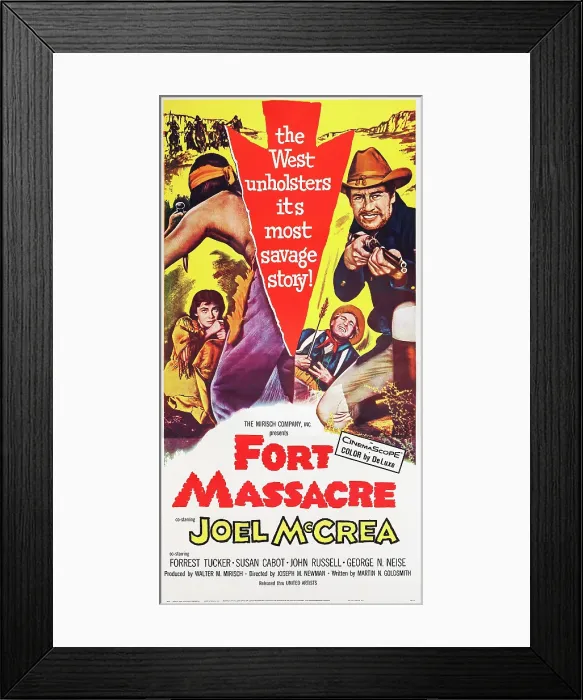 Framed Print : FORT MASSACRE, US poster art, 1958 Framed Print : FORT MASSACRE, US poster art, 1958