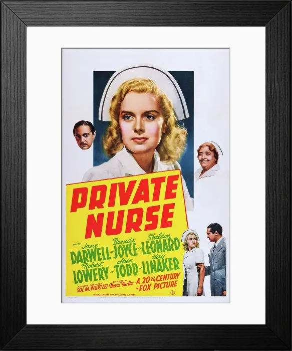 Framed Print : PRIVATE NURSE, US poster art, from top left: Sheldon Leonard, Brenda Joyce, Jane Darwell, 1941. TM & Copyright 20th Century Fox-Film Corp Framed Print : PRIVATE NURSE, US poster art, from top left: Sheldon Leonard, Brenda Joyce, Jane Darwell, 1941. TM & Copyright 20th Century Fox-Film Corp