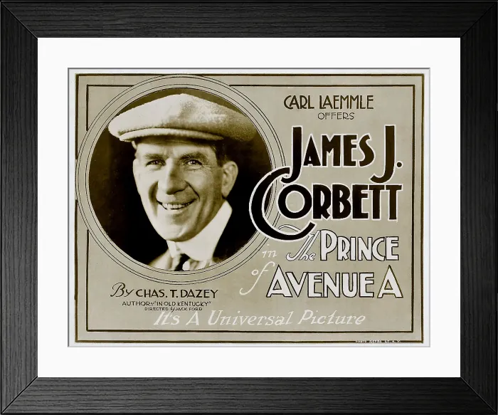 Framed Print : THE PRINCE OF AVENUE A, James J. Corbett on Title card to lobbycard set, 1920 Framed Print : THE PRINCE OF AVENUE A, James J. Corbett on Title card to lobbycard set, 1920