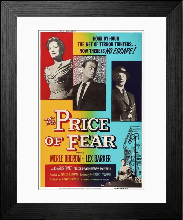 Framed Print : THE PRICE OF FEAR, US poster art, from left Merle Oberon, Lex Barker, Warren Stevens, 1956 Framed Print : THE PRICE OF FEAR, US poster art, from left Merle Oberon, Lex Barker, Warren Stevens, 1956