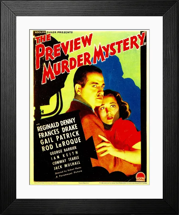 Framed Print : THE PREVIEW MURDER MYSTERY, Reginald Denny, Frances Drake on midget window card, 1936 Framed Print : THE PREVIEW MURDER MYSTERY, Reginald Denny, Frances Drake on midget window card, 1936