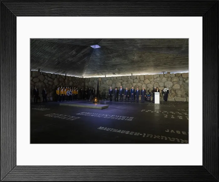 Framed Print : President Joe Biden lights the Eternal Flame and participates in a wreath-laying ceremony, July 13, 2022, at Yad Vashem, the Holocaust History Museum in Jerusalem