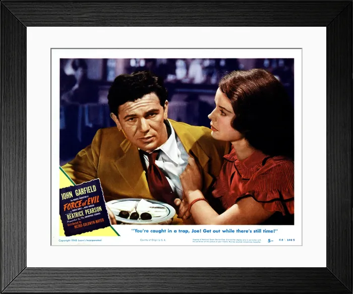 Framed Print : FORCE OF EVIL, from left, John Garfield, Beatrice Pearson, 1948 Framed Print : FORCE OF EVIL, from left, John Garfield, Beatrice Pearson, 1948