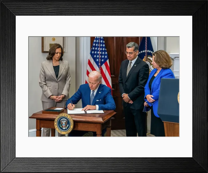 Framed Print : President Joe Biden signs an executive order protecting access to reproductive healthcare services after the US Supreme Court over-ruled the Roe vs. Wade decision of 1973