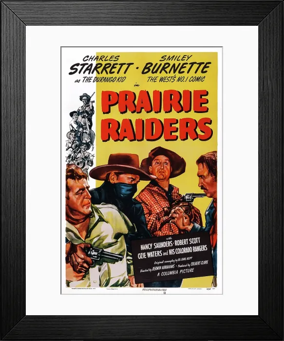 Framed Print : PRAIRIE RAIDERS, US poster, Charles Starrett (masked), Smiley Burnette, Hugh Prosser, 1947 Framed Print : PRAIRIE RAIDERS, US poster, Charles Starrett (masked), Smiley Burnette, Hugh Prosser, 1947