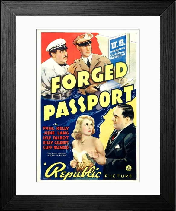 Framed Print : FORGED PASSPORT, top from left: Billy Gilbert, Paul Kelly, bottom left: June Lang, 1939