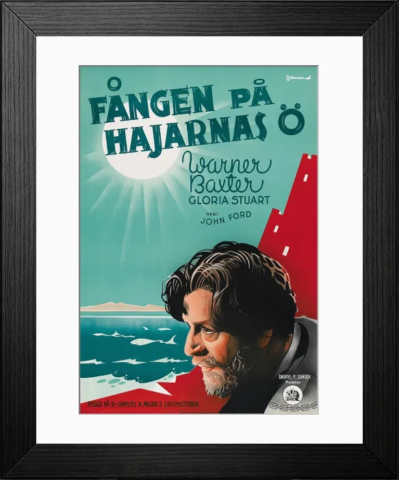 Framed Print : PRISONER OF SHARK ISLAND, (aka FANGEN PA HAJARNAS O), Warner Baxter on Swedish poster art, 1936, TM and Copyright 20th Century Fox Film Corp