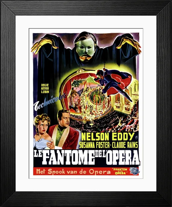 Framed Print : THE PHANTOM OF THE OPERA, (aka LE FANTOME DE L'OPERA), Claude Rains (top), Susanna Foster, Nelson Eddy, (Belgian poster art), 1943