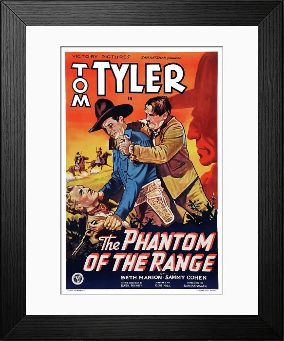 Framed Print : THE PHANTOM OF THE RANGE, US poster art, center: Tom Tyler, 1936 Framed Print : THE PHANTOM OF THE RANGE, US poster art, center: Tom Tyler, 1936