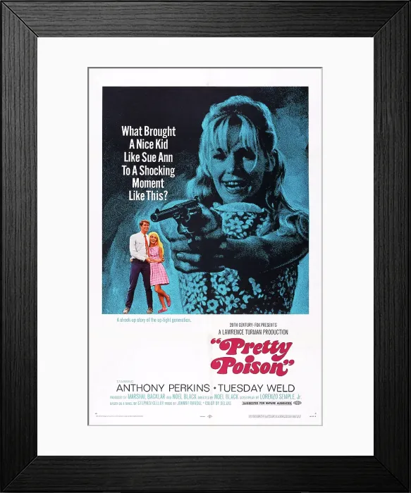 Framed Print : PRETTY POISON, l-r: Anthony Perkins, Tuesday Weld on poster art, 1968