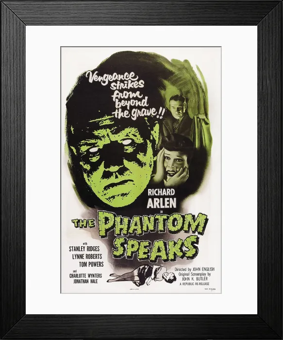 Framed Print : THE PHANTOM SPEAKS, US poster, Stanley ridges (left), right from top: Richard Arlen, Lynne Roberts, 1945 Framed Print : THE PHANTOM SPEAKS, US poster, Stanley ridges (left), right from top: Richard Arlen, Lynne Roberts, 1945