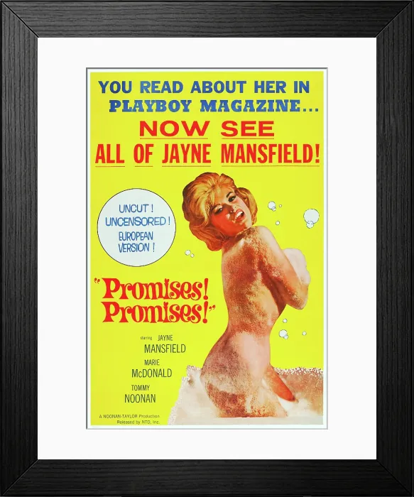 Framed Print : PROMISES! PROMISES!, (aka PROMISES... PROMISES!), US poster art, Jayne Mansfield, 1963 Framed Print : PROMISES! PROMISES!, (aka PROMISES... PROMISES!), US poster art, Jayne Mansfield, 1963