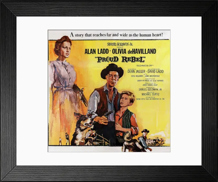 Framed Print : THE PROUD REBEL, US poster art, from left: Olivia De Havilland, Alan Ladd, David Ladd, 1958