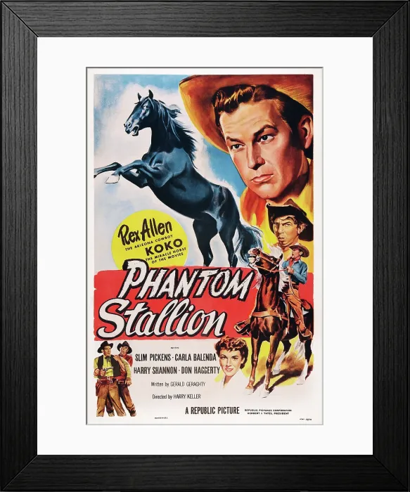 Framed Print : PHANTOM STALLION, poster art, from top: Koko the horse, Rex Allen, Slim Pickens, Rex Allen, Carla Balenda, lower left: Don Haggerty, Slim Pickens, 1954 Framed Print : PHANTOM STALLION, poster art, from top: Koko the horse, Rex Allen, Slim Pickens, Rex Allen, Carla Balenda, lower left: Don Haggerty, Slim Pickens, 1954