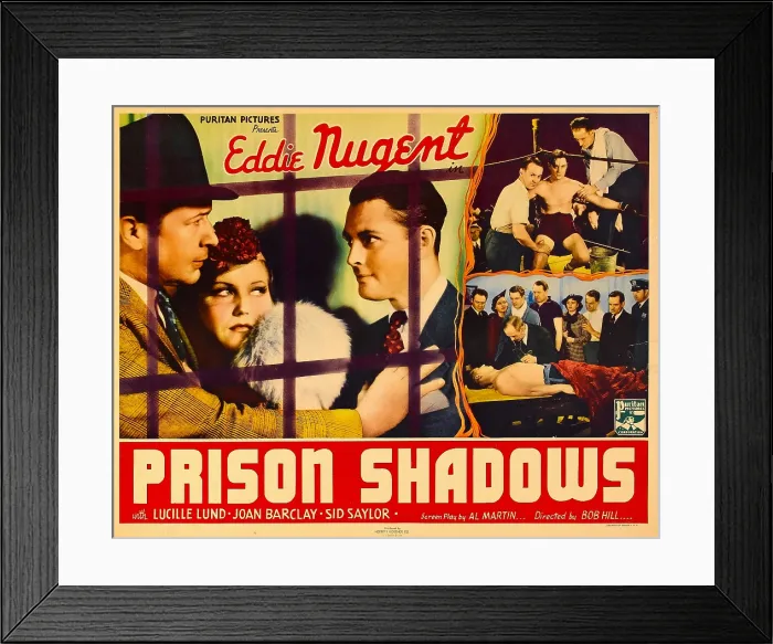 Framed Print : PRISON SHADOWS, left from left: Monte Blue, Lucille Lund, Eddie Nugent, right top: Syd Saylor, Eddie Nugent, Walter O'Keefe, 1936
