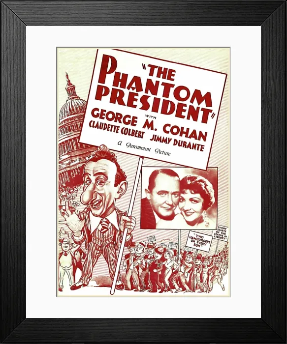 Framed Print : THE PHANTOM PRESIDENT, US poster art, from left: Jimmy Durante, George M. Cohan, Claudette Colbert, 1932