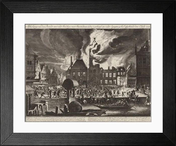 Framed Print : The Fire in the Old Town Hall in Amsterdam, 1652, by Jan van der Heyden, 1688-90, Dutch print. Engraving and etching on paper