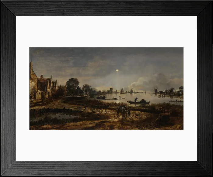 Framed Print : River View by Moonlight, by Aert van der Neer, 1640-50, Dutch painting, oil on panel