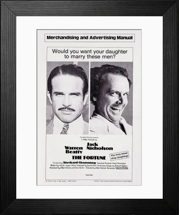 Framed Print : THE FORTUNE, US poster art, from left: Warren Beatty, Jack Nicholson, 1975