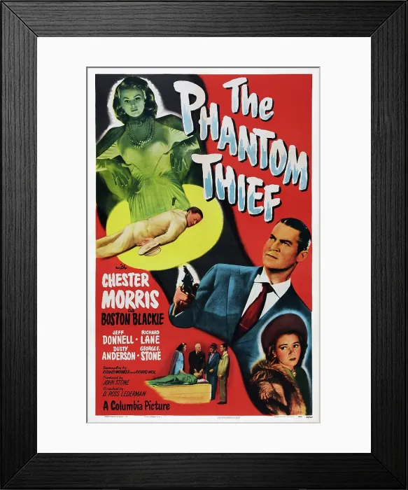 Framed Print : THE PHANTOM THIEF, US poster art, top left: Dusty Anderson; right: Chester Morris, Jeff Donnell, 1946