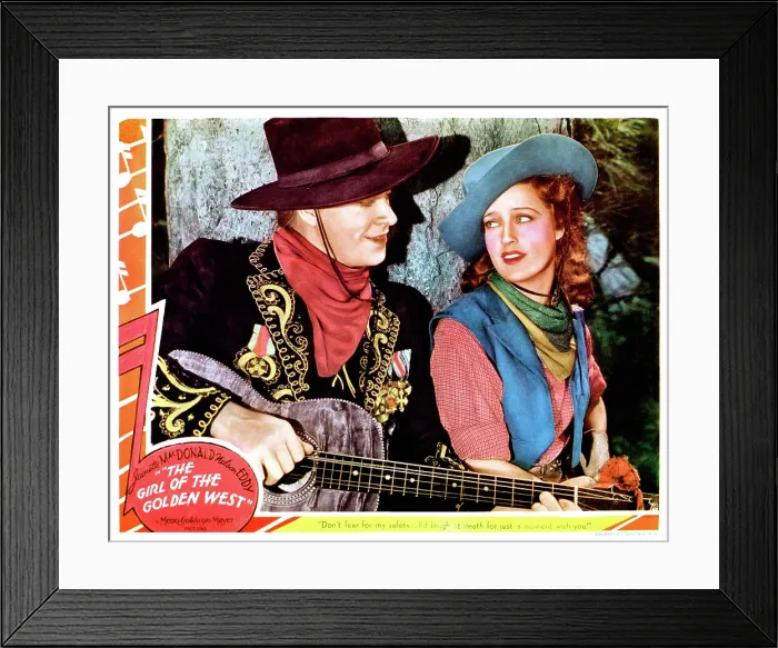 Framed Print : THE GIRL OF THE GOLDEN WEST, from left: Nelson Eddy, Jeanette MacDonald, lobbycard, 1938 Framed Print : THE GIRL OF THE GOLDEN WEST, from left: Nelson Eddy, Jeanette MacDonald, lobbycard, 1938