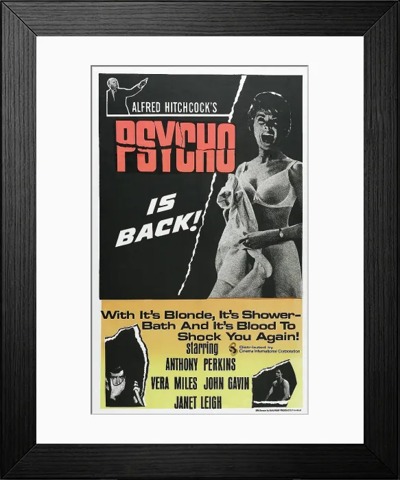 Framed Print : PSYCHO, Carribean poster, Janet Leigh, Alfred Hitchcock (top left), Anthony Perkins (bottom left), John Gavin (bottom right), 1960 Framed Print : PSYCHO, Carribean poster, Janet Leigh, Alfred Hitchcock (top left), Anthony Perkins (bottom left), John Gavin (bottom right), 1960