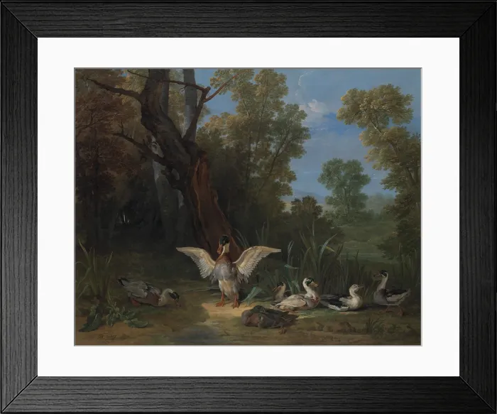 Framed Print : DUCKS RESTING IN THE SUNSHINE, by Jean-Baptiste Oudry, 1753, French painting, oil on canvas. This realist painting was exhibited in the Salon of 1753