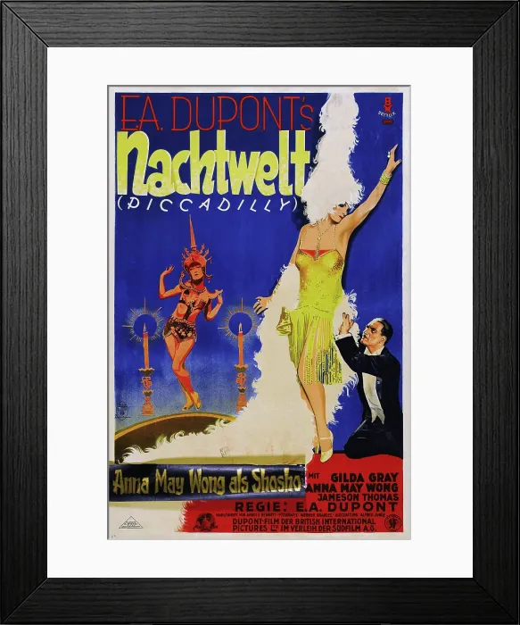 Framed Print : PICCADILLY, (aka NACHTWELT), l-r: Anna May Wong, Gilda Gray, Jameson Thomas on German poster art, 1929