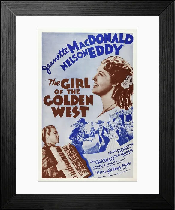 Framed Print : THE GIRL OF THE GOLDEN WEST, US poster art, from bottom left: Nelson Eddy, Jeanette MacDonald, 1938