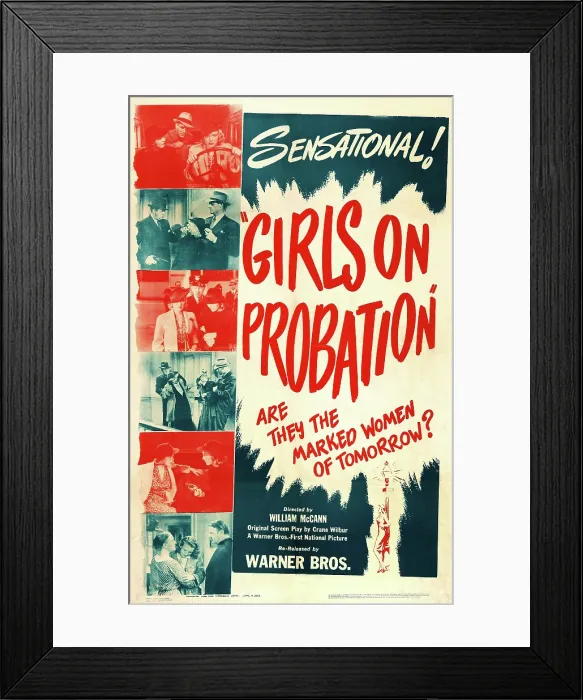 Framed Print : GIRLS ON PROBATION, US re-release poster art, top from left: Jane Bryan, Anthony Averill, Sheila Bromley; bottom from left: Elisabeth Risdon, Jane Bryan, Sig Ruman, 1938