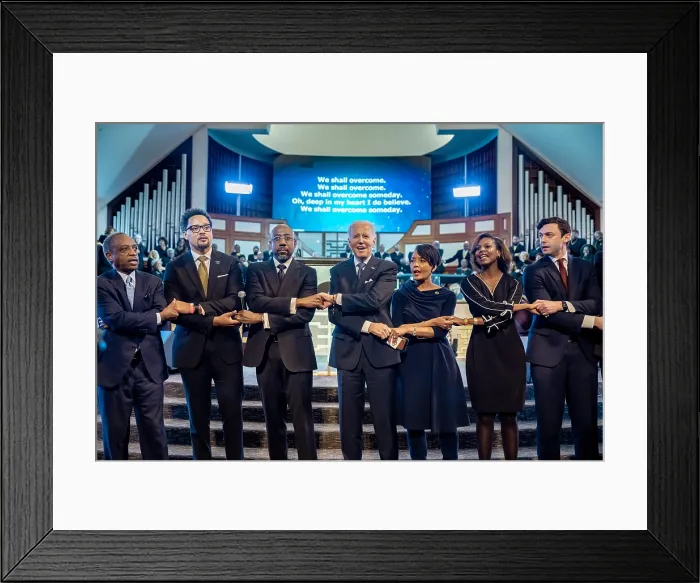 Framed Print : Holding hands and swaying with others, President Biden joins as the Ebenezer Baptist Church choir sings the Civil Rights Movement anthem, We Shall Overcome Framed Print : Holding hands and swaying with others, President Biden joins as the Ebenezer Baptist Church choir sings the Civil Rights Movement anthem, We Shall Overcome