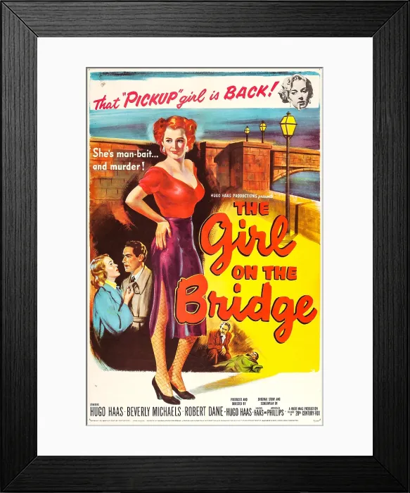 Framed Print : THE GIRL ON THE BRIDGE, US poster, Beverly Michaels (top and front), 1951, TM & Copyright 20th Century Fox Film Corp. / courtesy Everett Collection
