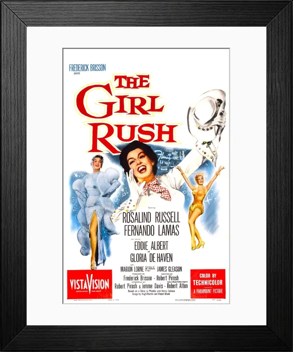 Framed Print : THE GIRL RUSH, US poster, Rosalind Russell (left and center), Gloria DeHaven (right), 1955