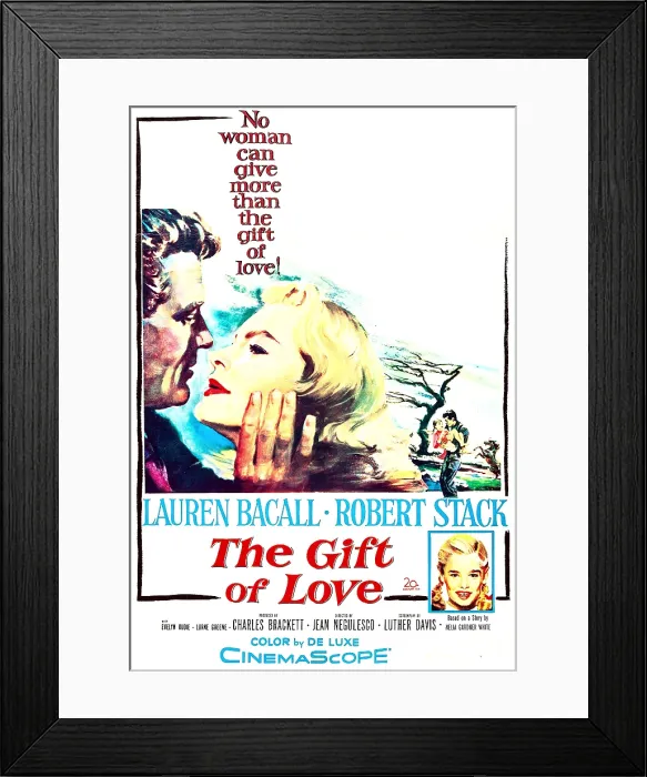 Framed Print : THE GIFT OF LOVE, US poster, Robert Stack, Lauren Bacall, bottom right: Evelyn Rudie, 1958, 20th Century Fox, TM & Copyright / courtesy: Everett Collection Framed Print : THE GIFT OF LOVE, US poster, Robert Stack, Lauren Bacall, bottom right: Evelyn Rudie, 1958, 20th Century Fox, TM & Copyright / courtesy: Everett Collection