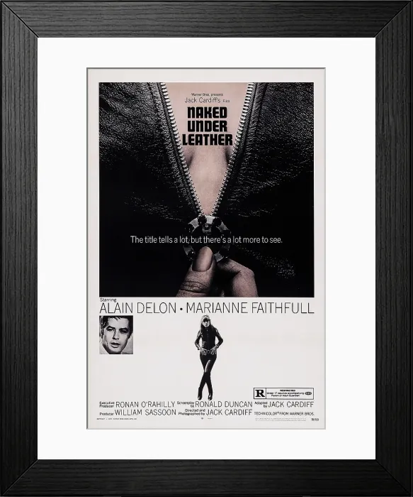 Framed Print : GIRL ON A MOTORCYCLE, (aka NAKED UNDER LEATHER), US poster art, from left: Alain Delon, Marianne Faithfull, 1968 Framed Print : GIRL ON A MOTORCYCLE, (aka NAKED UNDER LEATHER), US poster art, from left: Alain Delon, Marianne Faithfull, 1968