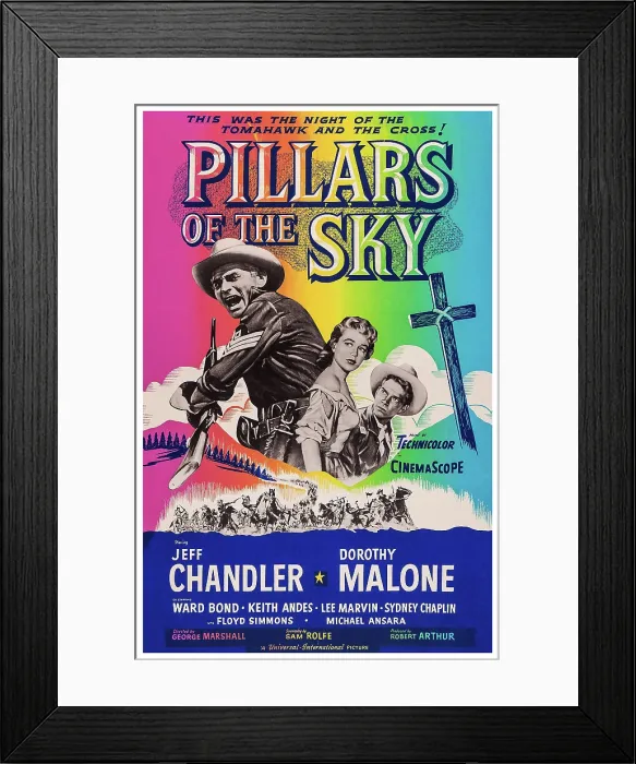 Framed Print : PILLARS OF THE SKY, US poster art, from left: Jeff Chandler, Dorothy Malone, Keith Andes, 1956