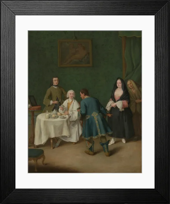 Framed Print : THE TEMPTATION, by Pietro Longhi, 1746, Italian painting, oil on canvas. The manservant of a young gentleman announces the arrival of a pretty prostitute and her procuress Framed Print : THE TEMPTATION, by Pietro Longhi, 1746, Italian painting, oil on canvas. The manservant of a young gentleman announces the arrival of a pretty prostitute and her procuress