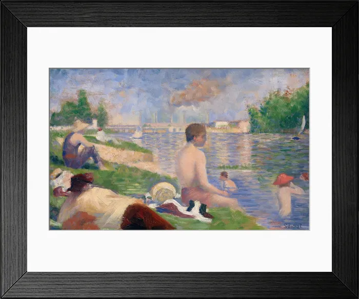 Framed Print : Final Study for Bathers at Asnires, 1883, by Georges Seurat, 1855-1891, French Post-Impressionist painting, oil on panel