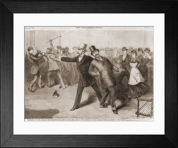 Framed Print : The attack on the President's life at the Baltimore and Ohio Railroad depot by Charles J. Guiteau Framed Print : The attack on the President's life at the Baltimore and Ohio Railroad depot by Charles J. Guiteau