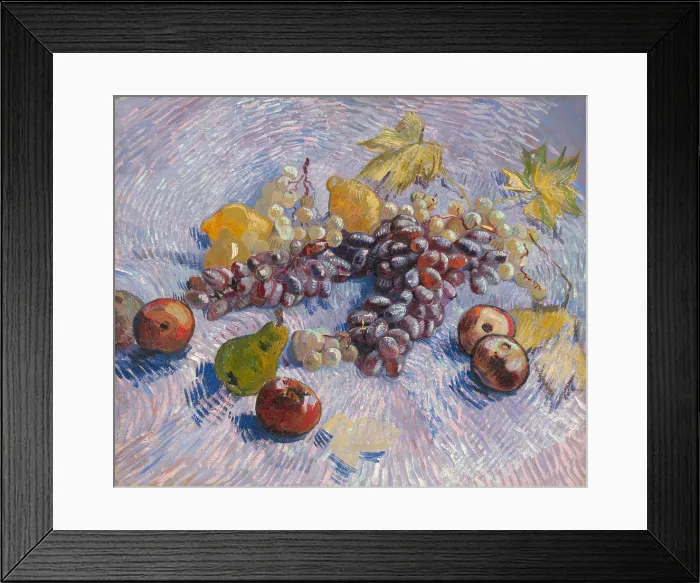 Framed Print : Grapes, Lemons, Pears, and Apples, 1887, by Vincent van Gogh, 1853-1890, Dutch Post Impressionist painting, oil on canvas