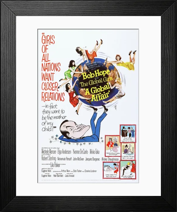 Framed Print : A GLOBAL AFFAIR, bottom: Bob Hope on poster art, 1964 Framed Print : A GLOBAL AFFAIR, bottom: Bob Hope on poster art, 1964